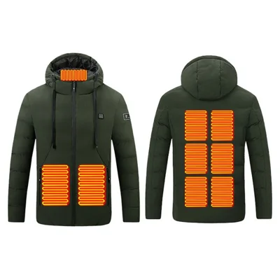 6688 Men USB Heated Hooded Jacket with Zipper for Daily Winter Wear (without Power Bank) - Army Green / M