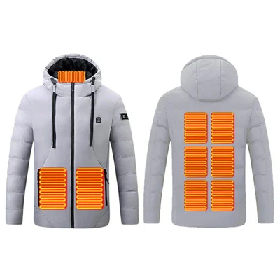 6688 9-Zone Heated Jacket with Hood, Single-Control USB Heating, Zipper Front for Winter Daily Wear (without Power Bank) - Grey / M