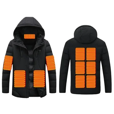 6688 11-Zone Heated Jacket with Hood, Dual-Control USB Heating, Zipper Front for Winter Daily Wear (without Power Bank) - Black / M
