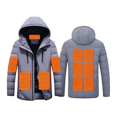 6688 11-Zone Heated Jacket with Hood, Dual-Control USB Heating, Zipper Front for Winter Daily Wear (without Power Bank) - Grey / M