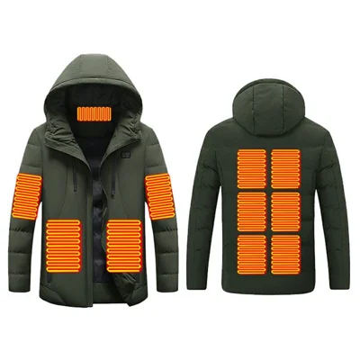 6688 11-Zone Heated Jacket with Hood, Dual-Control USB Heating, Zipper Front for Winter Daily Wear (without Power Bank) - Army Green / M