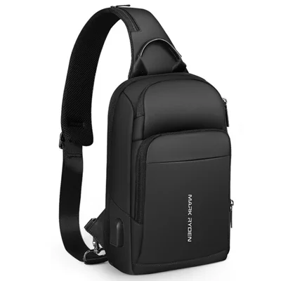 MARK RYDEN MR-7618 Stilvolle Mehrtasche Wasserdichte Oxford-Stoff Umhängetasche Herren Brustbeutel mit Ladeanschluss