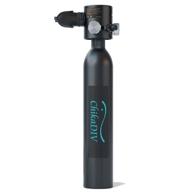 Bombola Subacquea Mini C300-A1 CHIKADIV, Equipaggiamento Subacqueo 0,5 L, Cilindro Subacqueo con Kit di Emergenza da 5-10 Minuti per Immersioni in Mare - Nero