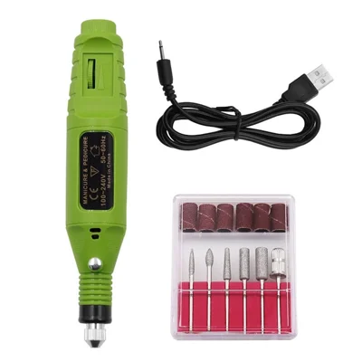 Electric Nail File Set USB Rechargeable Electric Nail File Hand Foot Care Tool Gift for Nail Grind Trim Polish - Green
