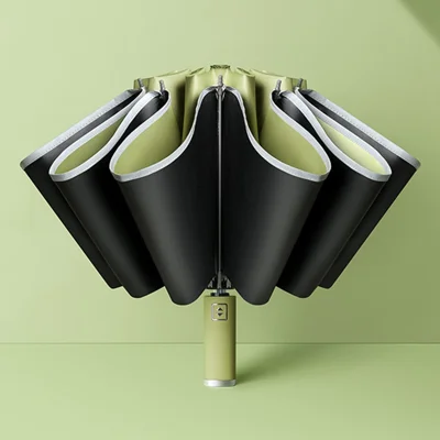Reflective Automatic Umbrella Sun-proof Rainproof Dual-use Folding Reverse Type Umbrella Large UV Protection Umbrella - Matcha Green