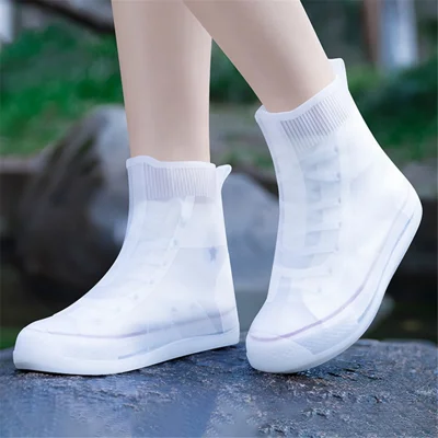 1 Pair Rainy Day Waterproof Shoes Cover Reusable Silicone Anti-Slip Rain Boot Mid Tube Shoes Covers - White / S
