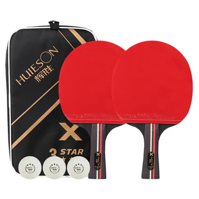 HUIESON HS-D-P01 3-Star Wood Table Tennis Bat Racquet Beginner Ping Pong Paddle with Balls - Handshake Grip
