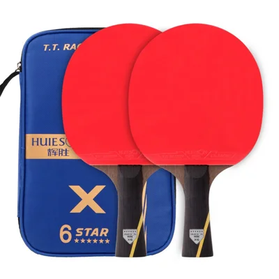 HUIESON 6-Sterne Holz- und Kohlefaser-Tischtennisschläger Ping-Pong-Paddel mit Tragetasche - Handschlag-Griff