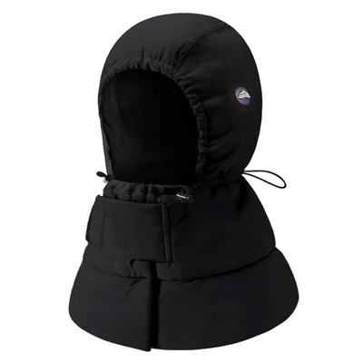 GOLOVEJOY DMZ87 Winter Hood Scarf Hat Down Earflap Beanie Windproof Snow Hoodies Cap with Drawstring Closure - Schwarz