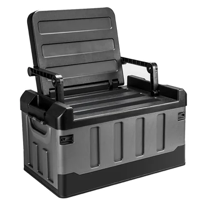 K6301-L.C 60L Outdoor Camping Storage Box Folding Seat Car Trunk Organizer - Black+Grey