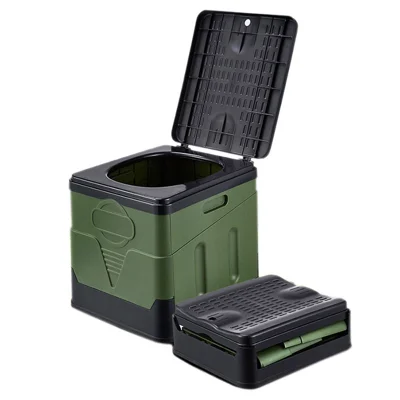 K6203-T PP Folding Toilet Portable Camping Car Toilet Reusable Emergency Toilet - Army Green