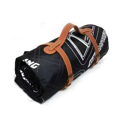 45679 200x200cm Outdoor Camping Picnic Mat Moisture-proof Lawn Mat with Leather Tote Strap - Black