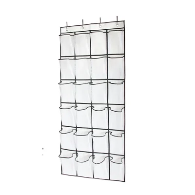 BE-GD004-3 24 Pockets Shoe Organizer Hanging Over The Door Non-woven Fabric Storage Bag - White Rhombus Mesh+White Non-woven Fabric