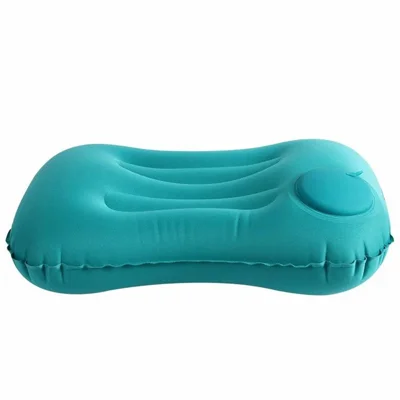 Press Inflation Milk Silk Pillow Portable Camping Travel Rectangle Waist Cushion Sleep Air Pillow - Peacock Blue