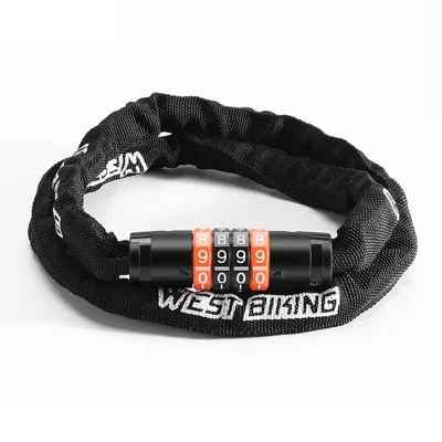WEST BIKING YP0705118 Bike Steel Chain Lock 4-Digit Password Bicycle Motorcycle E-Bike Anti-Theft Lock