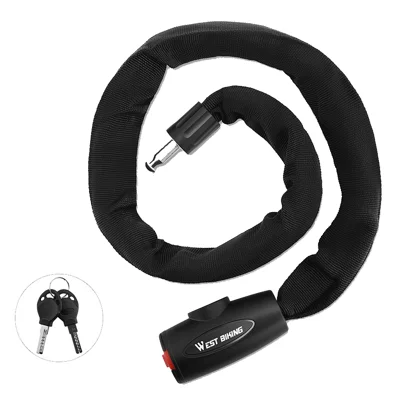WEST BIKING 0.9m Bicycle Chain Lock High Security Anti-Theft Metal Lock with Keys for Motorcycle E-Bike - Black