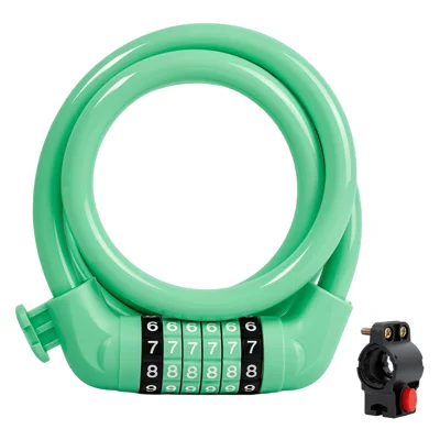BENGGUO BG-6242 120cm 11mm Candado para Bicicleta de Cable con Contraseña de 6 Dígitos, Aleación de Zinc Anti Robo con Recubrimiento Impermeable de PVC para Ciclismo - Verde Cian