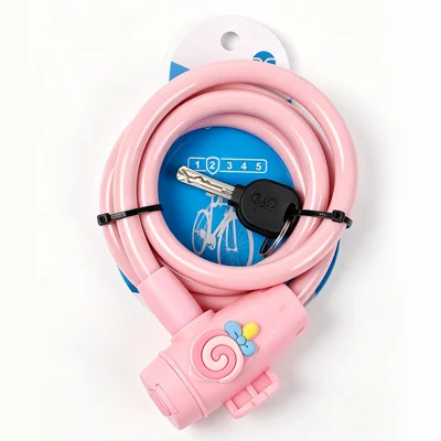 BENGGUO BG-6240 10 mm Cable de Acero Gruesa Cerradura Recubierta de PVC a Prueba de Corte Aleación de Zinc para Bicicleta para Niños - Rosa