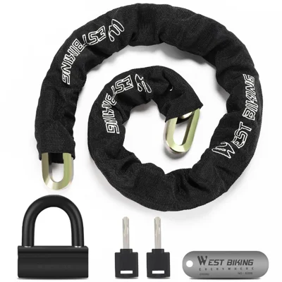 WEST BIKING YP0705092 Anti-Theft Bicycle Lock Bike Motorcycle Alloy Steel Chain + U-shape Lock - Black