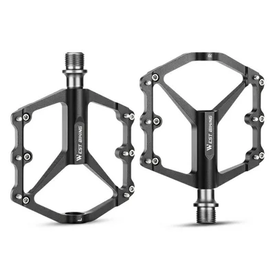 WEST BIKING 1 Pair Lightweight 3-Bearing Aluminum Alloy Bicycle Pedals for Mountain and Road Bikes - Black