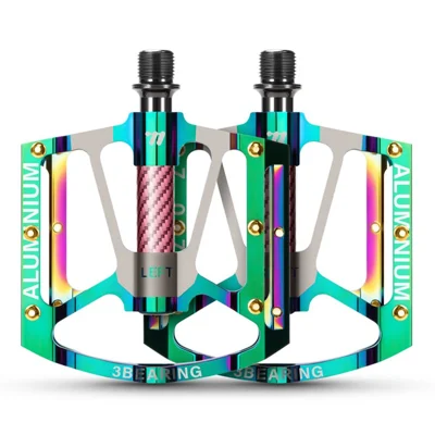 WEST BIKING 1 Pair Mountain Road Bike Aluminum Alloy Pedals Triple Bearing Electroplated Cycling Pedal - Green