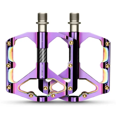 WEST BIKING 3 Bearings Mountain Bike Pedals Electroplated Aluminum Alloy Wide Platform Non-Slip Pedals, Black Axis - Purple