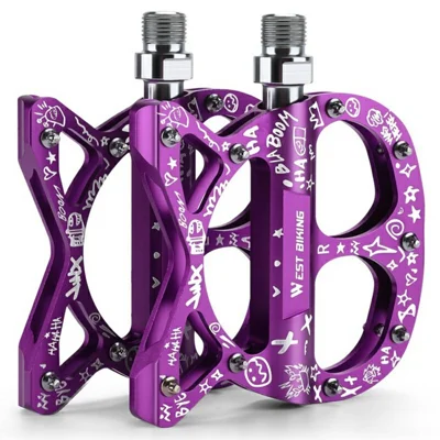 WEST BIKING YP0802137 Aluminum Alloy Bicycle Pedals Triple Sealed Bearings Anti Slip Bike Pedals - Fluorescent Purple