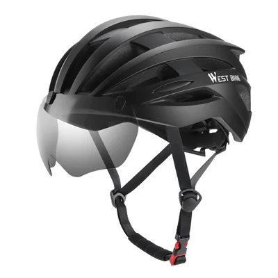 WEST BIKING YP0708100 Cycling Helmet with Integrated Magnetic Goggles Shock Absorption Safety Helmet - Black