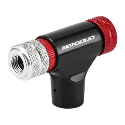 BENGGUO BG-1627 Bicycle CO2 Cylinder Inflator Adapter Aluminum Alloy Presta / Schrader Valve Air Pump Nozzle for Road / Mountain Bikes - Black