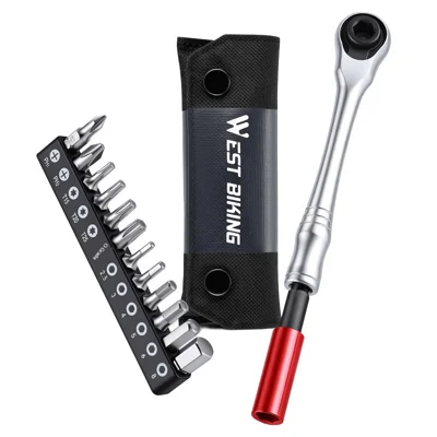 WEST BIKING YP0719516 12 i 1 Ratchetskruvmejselverktygssats S2 legeringsstål HRC60 Magnetisk förlängningsstång - Svart