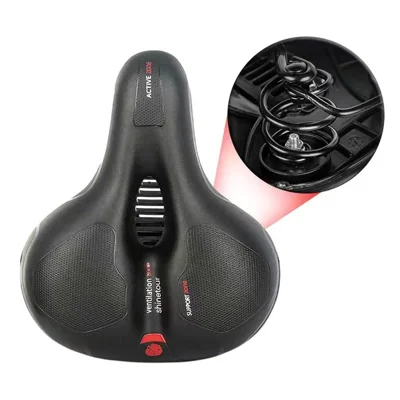 Mountain Bike Sponge Seat Cushion Reflective Wide Saddle with Shock Absorbing Spring - Red