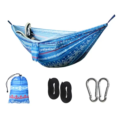 Travel Outdoor Camping Hammock for 2 Person 210T Nylon Taffeta Hanging Bed with Storage Bag, Standard Version - Blue