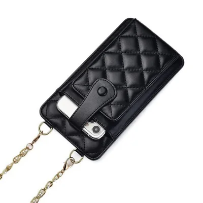 k3221 Bolso Cartera de Mujer con Cadena de Hombro de Cuero PU con Diseño de Rejilla de Rombos Elegante - Negro