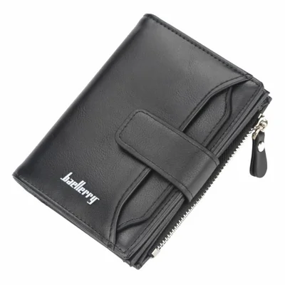 BAELLERRY D3218 porte-monnaie en cuir PU pour homme avec fermeture éclair, porte-cartes d'identité, de crédit et permis de conduire, portefeuille court - Noir