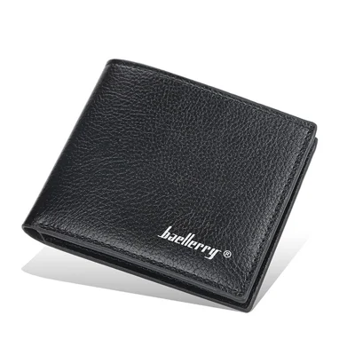 BAELLERRY 810 Texture en cuir de lichia PU Portefeuille court pour homme Stockage de cartes et d'argent - Noir
