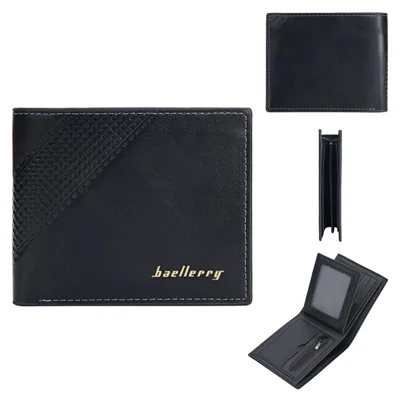 BAELLERRY D3044 Men Short Wallet Slim PU Leather Coin Storage Card Holder Bag - Black