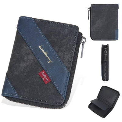 BAELLERRY D3048 PU Leather Contrast Color Men Wallet Zipper Card Cash Storage Bag - Black