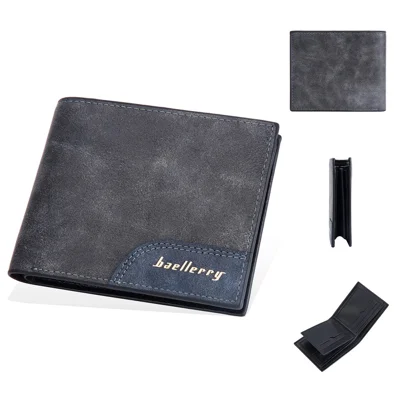 BAELLERRY D3043 Retro Contrast Color PU Leather Men Short Wallet Cards Cash Storage Bag - Black