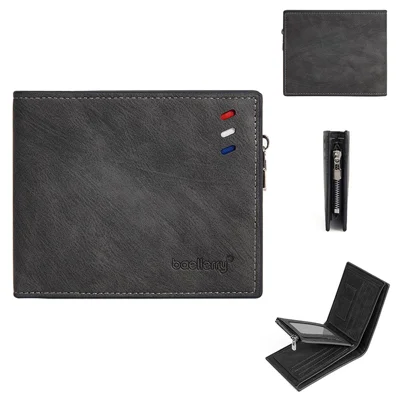 BAELLERRY D3074 Business Men Short Wallet PU Leather Cards Cash Coins Storage Bag - Black / Horizontal