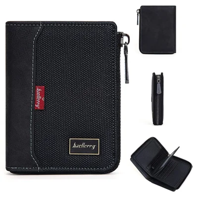 BAELLERRY D3047 Business Men Short Wallet RFID Blocking PU Leather Zipper Purse - Black