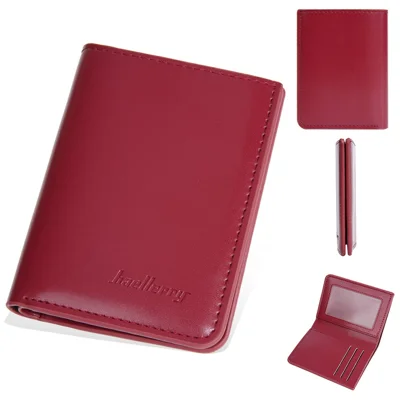BAELLERRY NR106 PU Leather Men Women Simple Card Bag Short Wallet - Dark Red
