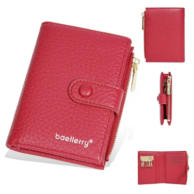 BAELLERRY NR104 Stylish Zipper Pocket PU Leather Women Short Wallet Keys Holder Coin Purse - Red
