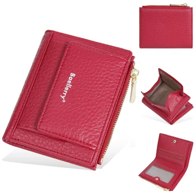 BAELLERRY NR110 Stylish PU Leather Women Short Wallet Zipper Pocket Coins Cards Cash Holder - Red