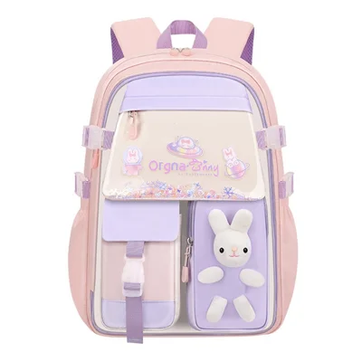 Kawaii 3D Cartoon Bunny Sequin Design Girls Backpack for School Kids Bookbag, Size L - Pink