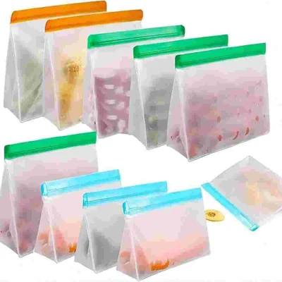 10Pcs / Set S+M+L Kitchen Refrigerator Storage Bag PEVA Food Fresh-Keeping Sealing Pouch (BPA-Free, No FDA Certified)
