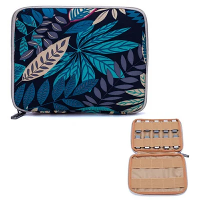 20 x 16cm USB Flash Drive Storage Pouch 20-Grid U-Disk Zipper Bag - Colorful Leaves / Blue Bottom