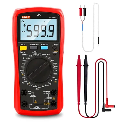 جهاز متعدد UNI-T UT890C الرقمي 6000 عد وظائف التردد ودرجة الحرارة وكاشف الجهد بدون تلامس (بدون بطارية)