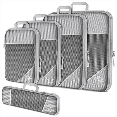 5Pcs / Set Luggage Organizer Bags Oxford Cloth Travel Packing Expandable Clothes Storage Bags - Grey