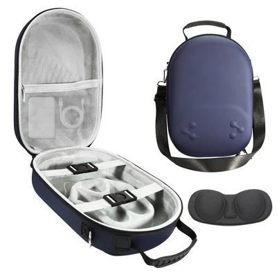 For Meta Quest 3S Storage Bag VR Headset Carrying Case with Lenses Protector Hard Shell EVA Leather Bag Shock Resistant - Dark Blue