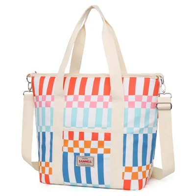 SANNE 23021 29L Oxford Fabric Cooler Bag Beach Print Handheld Outdoor Insulated Lunch Bag - Grids